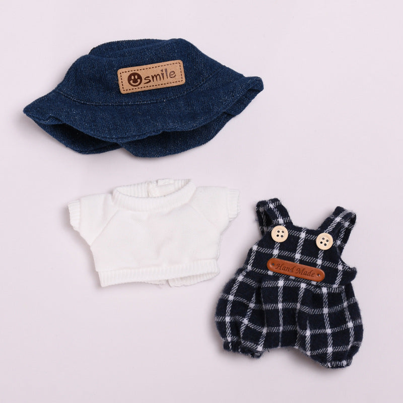 Only baby clothes] Macaron pendant labubu clothes plaid suspenders suit 17cm cloth cute baby clothes