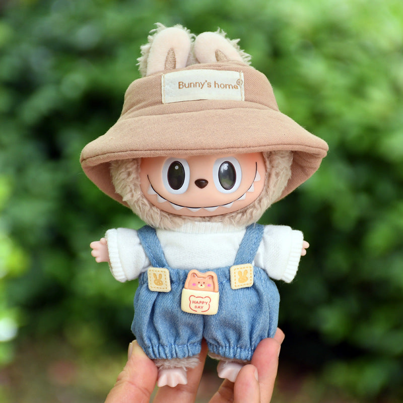 Pants Only] Macaron labubu Pendant Clothes Bear Brown Suspenders 17cm Labu Lovely Pants