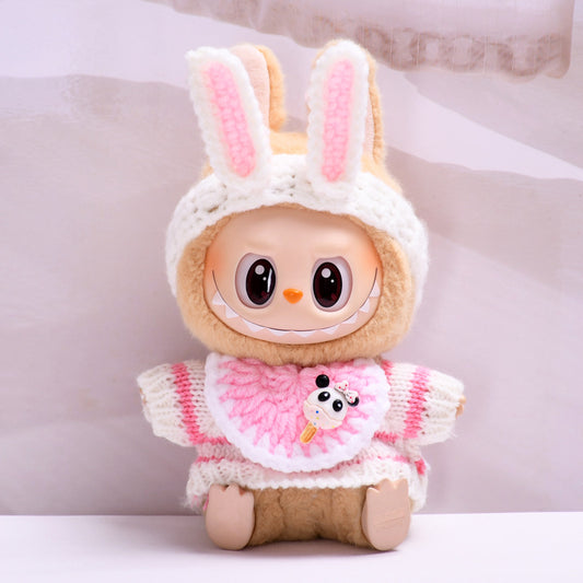 Labubu Doll Baby Clothes Set - Striped Sweater, Bib & Headband