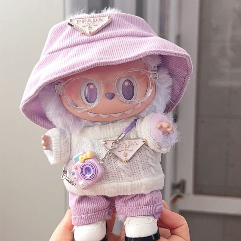 Labubu Doll Outfit - White Triangle Sweater with Colorful Accessories