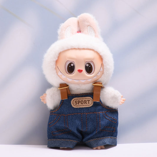Only baby clothes] one or two generation pendant labubu clothes Denim suspenders hooded suit cloth baby clothes