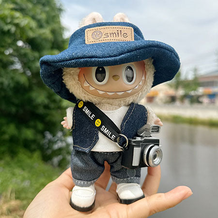Clothes Only] Macaron Labu Cloth Pendant Clothes Denim suit 17CM Keychain LABUBU Hat Shoes