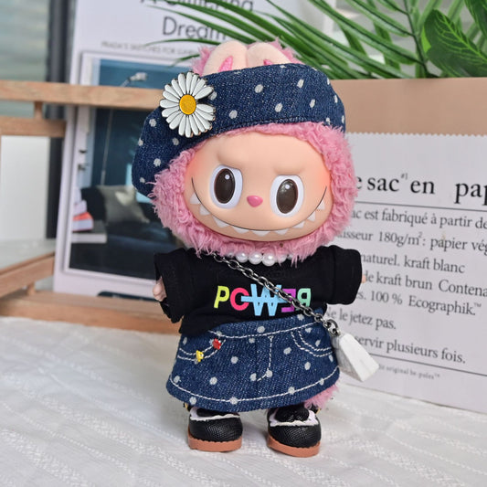 Labubu 17cm Doll Dress Set - Xiaoxiang & Denim Polka Dot Outfits