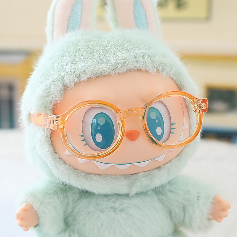 17cm Labubu Fisherman Hat Macaron Vinyl Face Labubu Doll Doll Triangle suit Glasses
