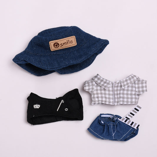 Labubu Doll Plaid Shirt Set & Hat Outfit for Vinyl Pendant Dolls