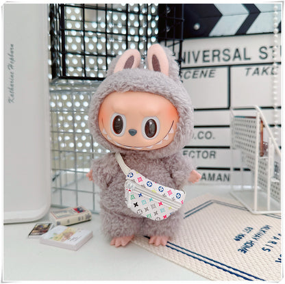 Labubu Doll Hooded Sweatshirt & Crossbody Bag Outfit for 10cm & 17cm Vinyl Dolls