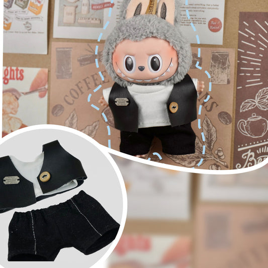 Labubu 17cm Doll Outfit - Trendy Black Leather Suit & Stylish Checkerboard Set