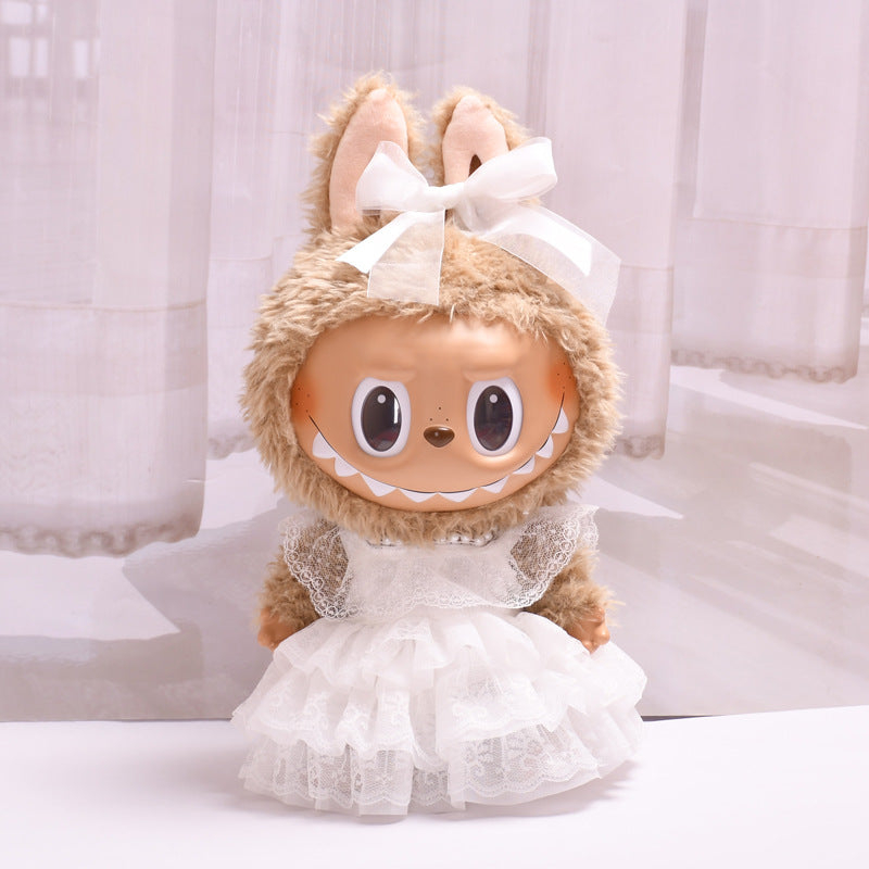Only clothes] 38cm pull cloth plush doll wear for clothes pearl wedding dress labubu change doll dress
