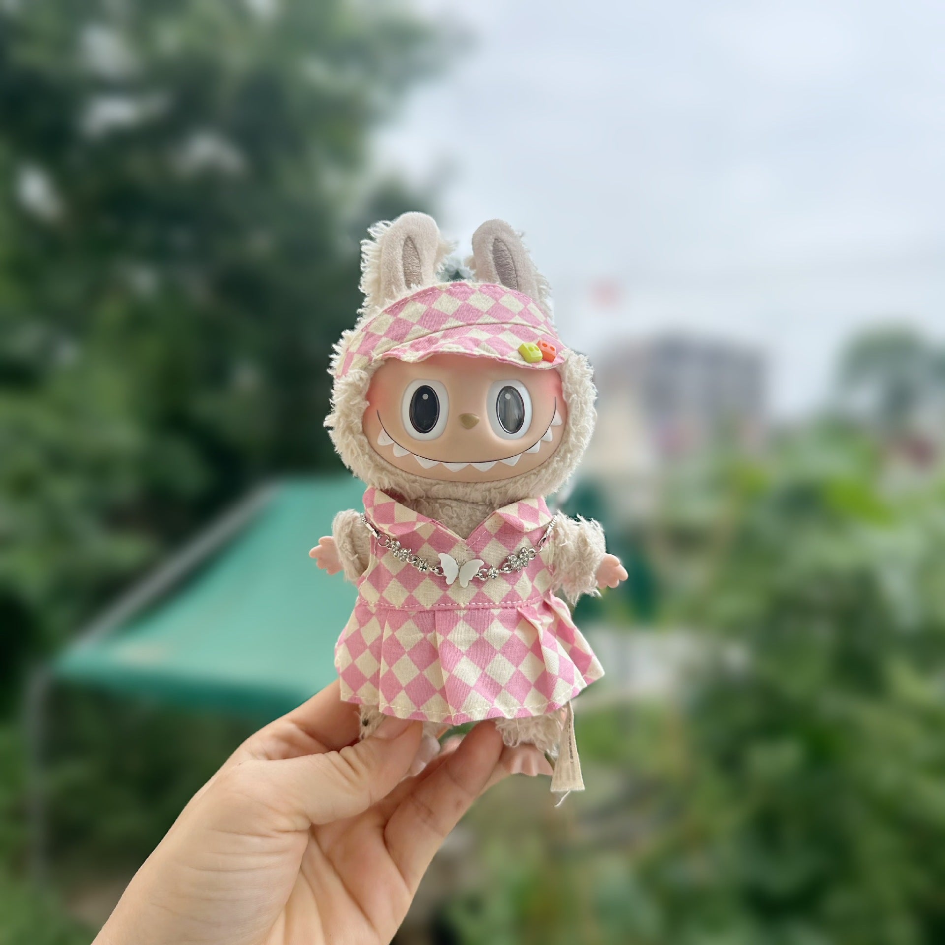 Only clothes] 17CM pendant cloth cloth clothes blind box LABUBU doll rhombus strap skirt suit new product