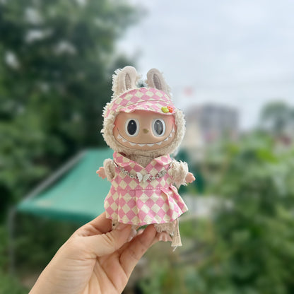 Only clothes] 17CM pendant cloth cloth clothes blind box LABUBU doll rhombus strap skirt suit new product
