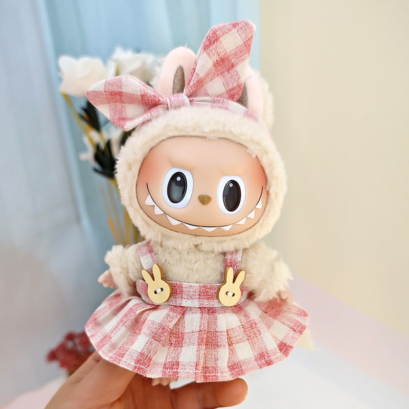 Suspender pants suit suitable for cloth cloth clothes to replace 15cm blind box series labubu vinyl baby clothes.