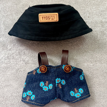 Labubu Doll Outfit - Denim Overalls & Hat Set for 1st-3rd Gen