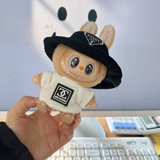 Labubu Doll Outfit - Black Hat & Double Ring T-Shirt for 1st & 2nd Gen Blind Box