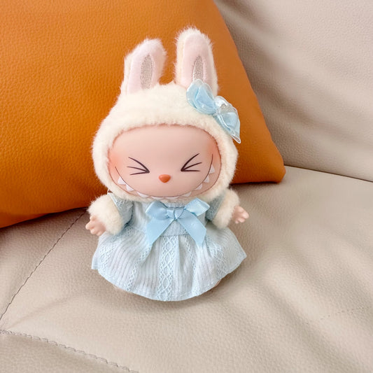 Only clothes] second generation blind box Labubu clothes key chain pull cloth sit party doll yellow love skirt