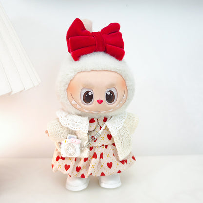 Labubu Doll Outfit Set - Red Leather Dress & Accessories for 15-17cm Vinyl Doll