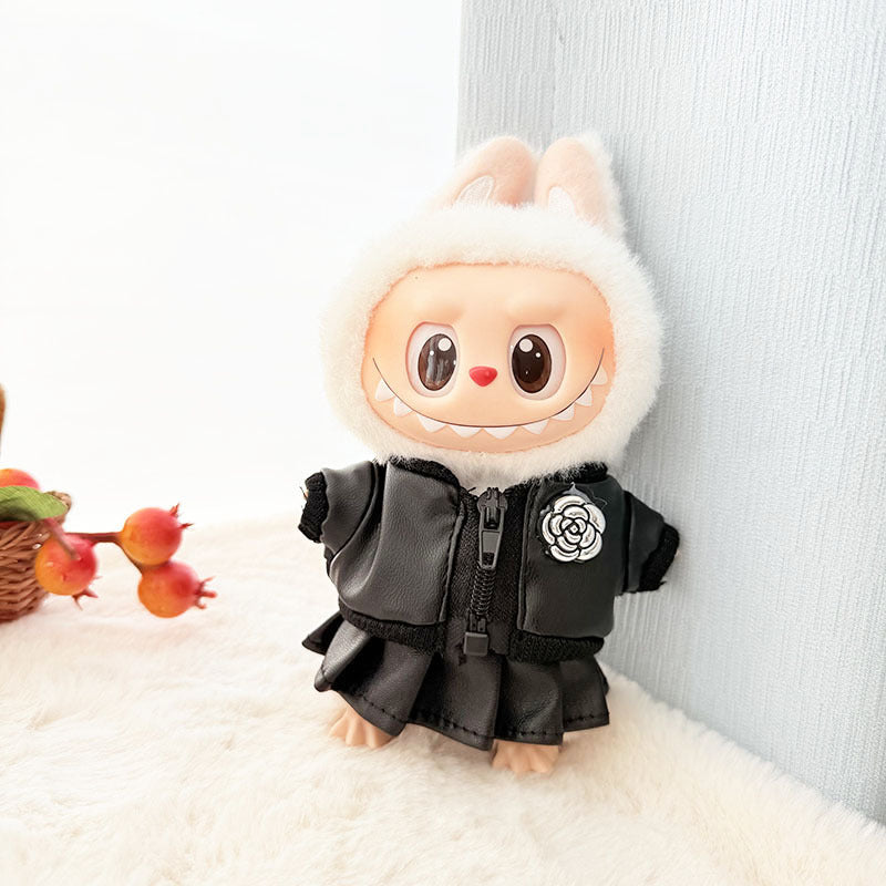 Clothes Only] 17cm Pendant Labubu Clothes Cat t Camellia Straw Hat Suit Labubu Doll Clothes