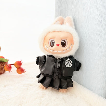 Clothes Only] 17cm Pendant Labubu Clothes Cat t Camellia Straw Hat Suit Labubu Doll Clothes