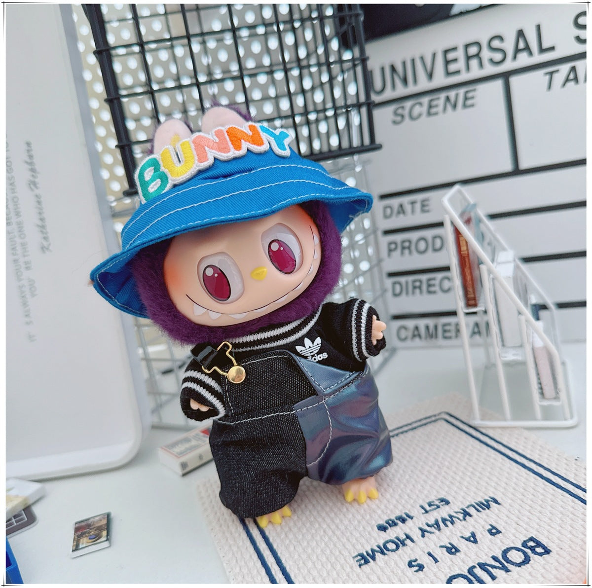 Labubu Doll Outfit - One Shoulder Cool Overalls & T-Shirt Set