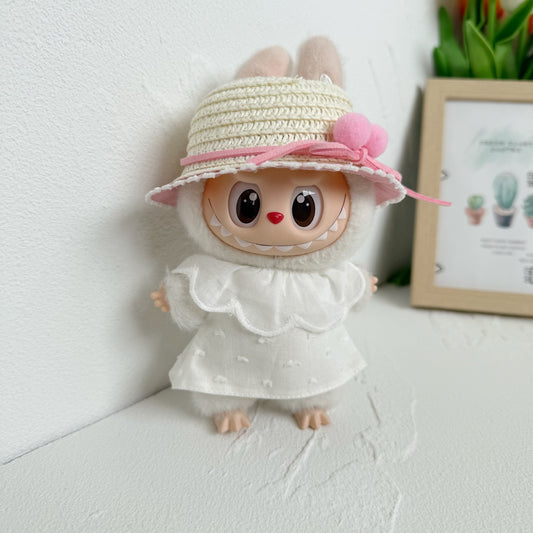 The first and second generation key chain Labubu clothes pendant cloth baby coat straw hat lapel cotton yarn small flower T suit