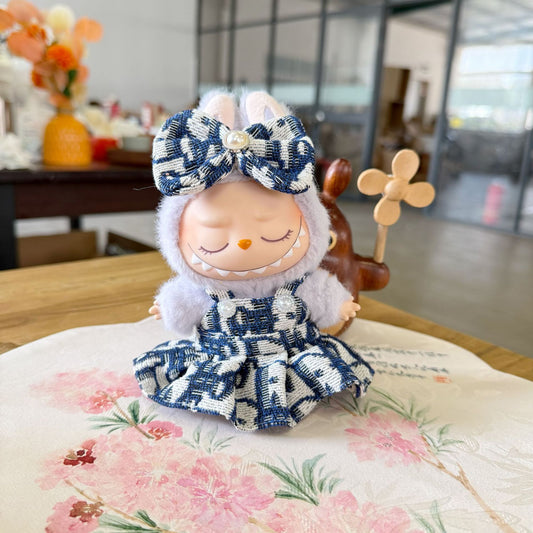 Clothes Only] Blind Box Rab Cloth Doll Dress for Blue Flower Sea Strap Skirt LABUBU Clothes New Style Black Dress