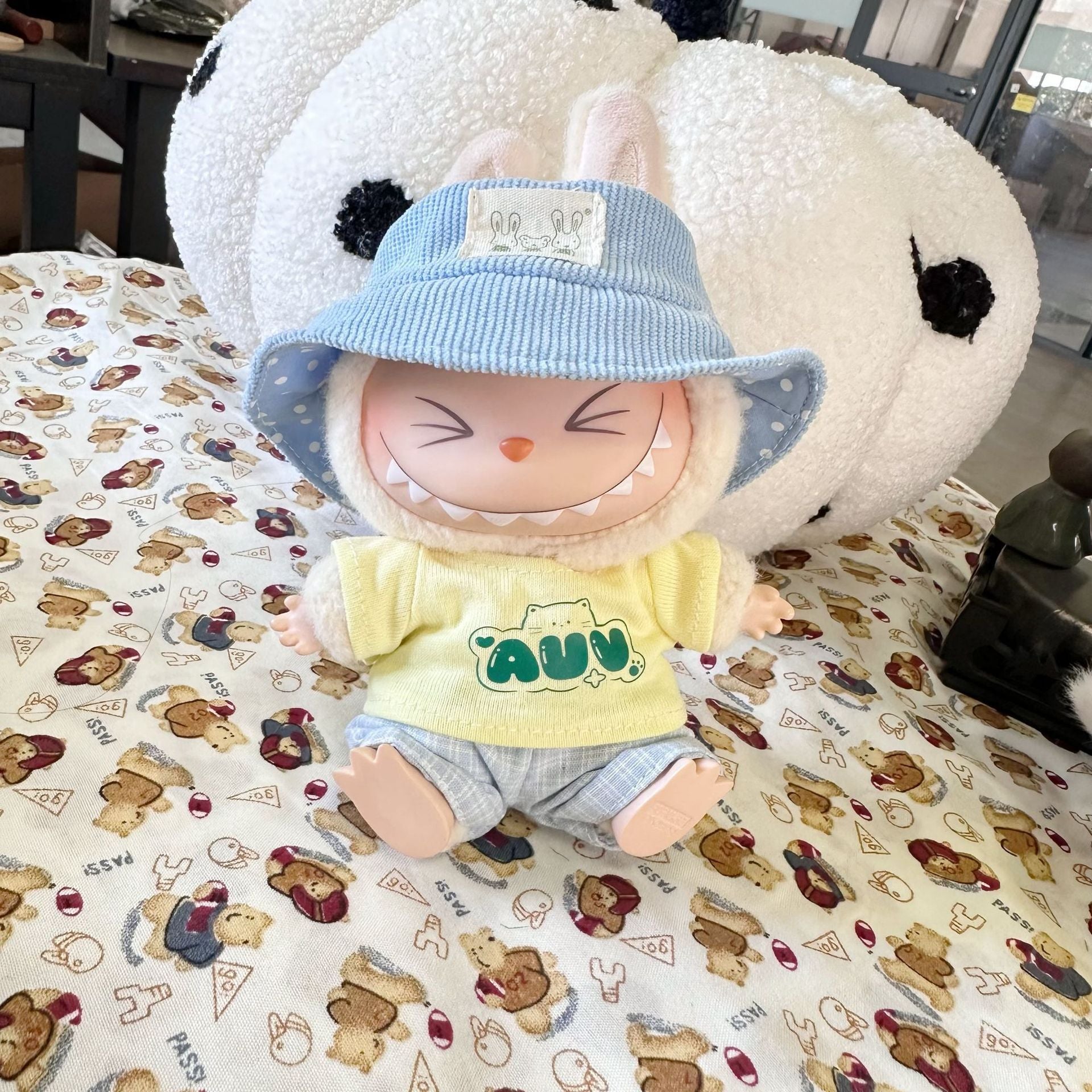 Vinyl Macaron Labu Cloth Clothes Two-generation LABUBU for Casual Plaid Two-piece Spring New Cute