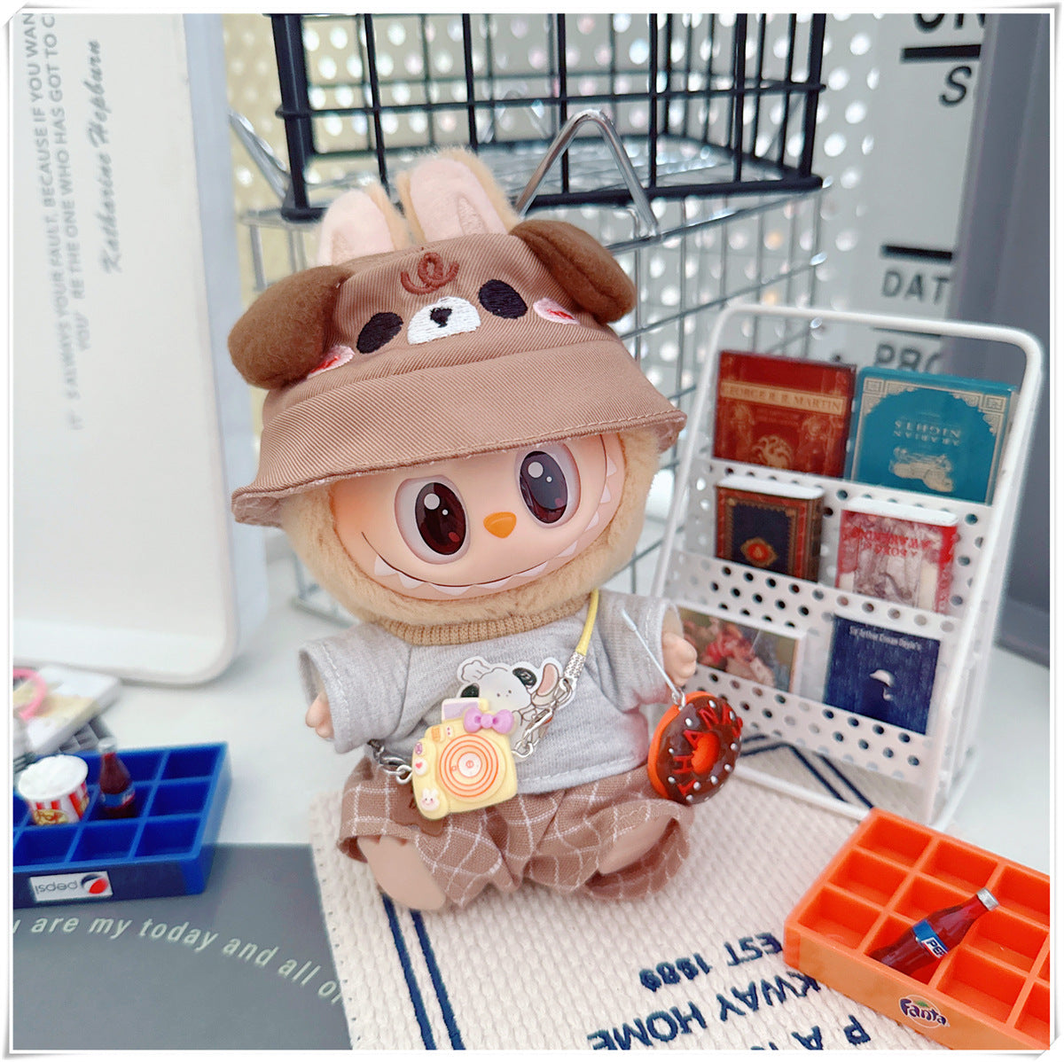 Labubu Doll Outfit - Plaid Suit, Hat & Accessories for 10cm & 17cm Dolls