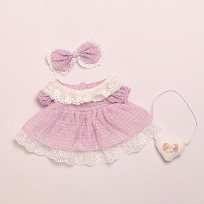 Labubu Doll Dress Outfit for 38cm Vinyl Doll - Princess Lace Skirt & Shoulder Bag