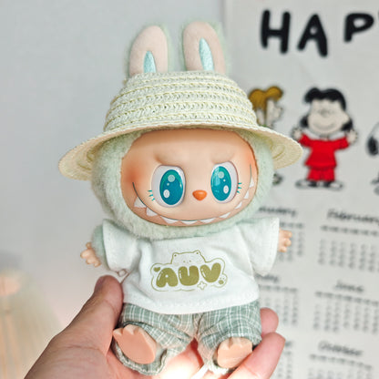 Labubu Doll Summer Outfit Set with Straw Hat & Canvas Shoes