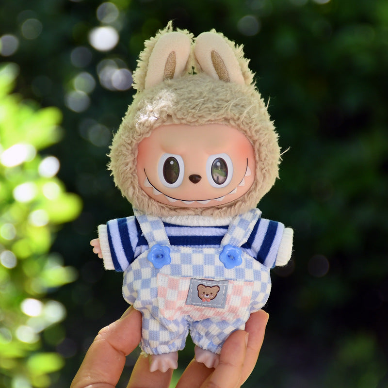 Only clothes] blind box 17cm pendant cloth cloth clothes plaid suspenders vinyl labubu cute baby pants