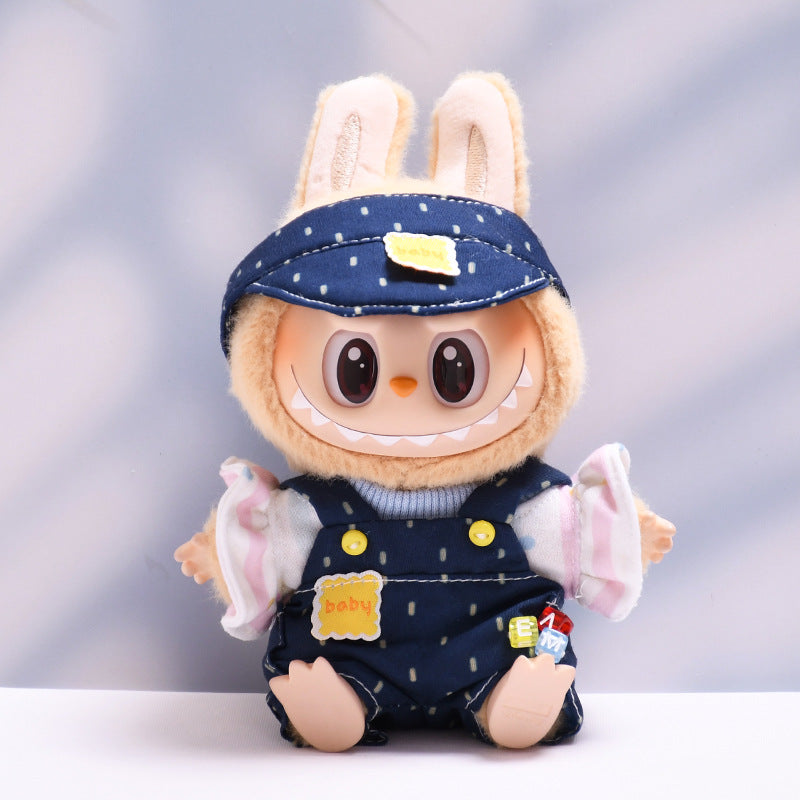 Only clothes] the first and second generations sit on labubu pendant baby clothes labubu blue dots suspenders hat suit