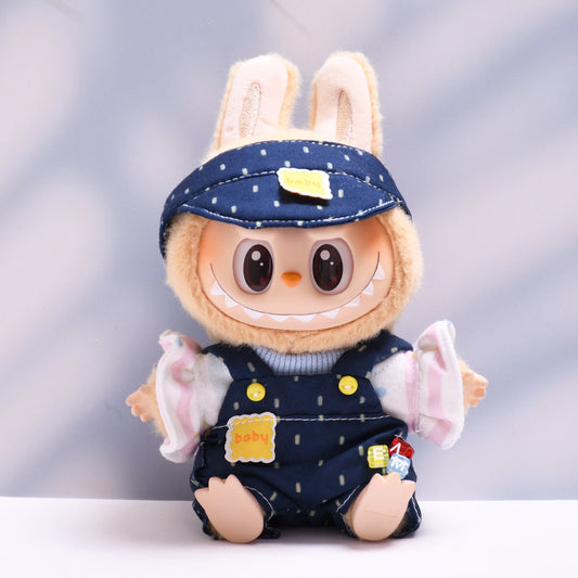 Only clothes] the first and second generations sit on labubu pendant baby clothes labubu blue dots suspenders hat suit