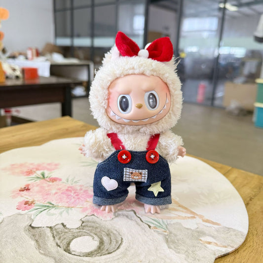 Only clothes] pendant pull cloth doll for the first and second generation blind box LABUBU clothes bear suspenders suit