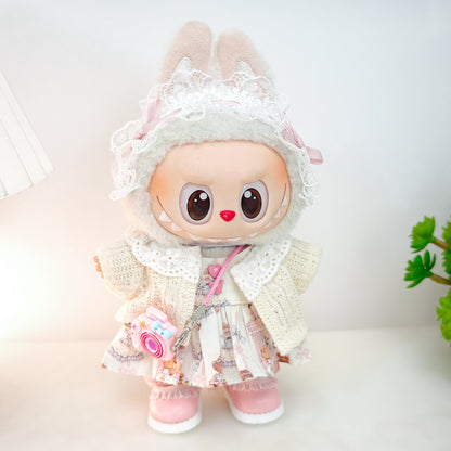 Labubu Doll Outfit Set - Red Leather Dress & Accessories for 15-17cm Vinyl Doll