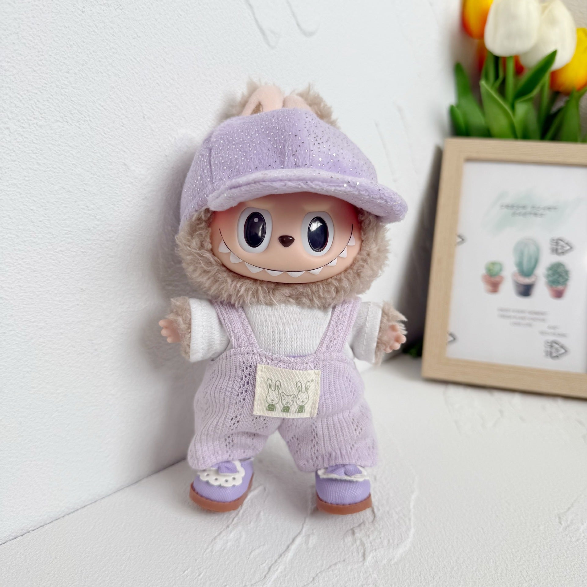 Clothes Only] 17cm Labubu Pendant Couple T-Shirt Overalls Skirt Clothing Accessories Blind Box Doll Clothes