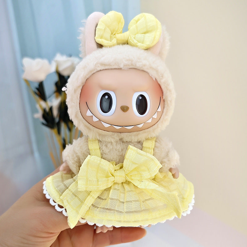 Suspender pants suit suitable for cloth cloth clothes to replace 15cm blind box series labubu vinyl baby clothes.