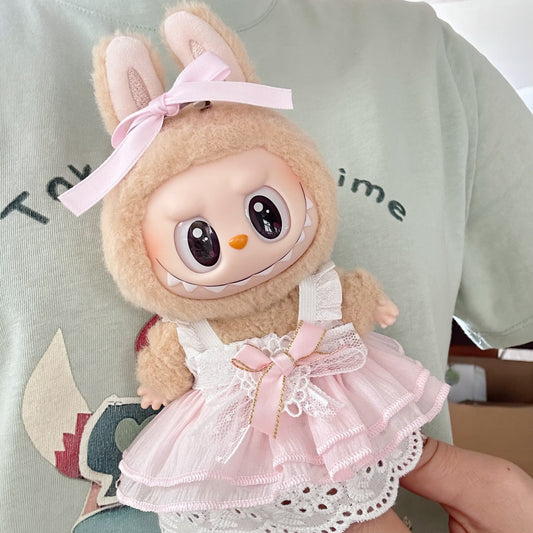 Only clothes] the first and second generation of blind box labubu sitting party clothes vinyl blind box pull cloth for pink skirt