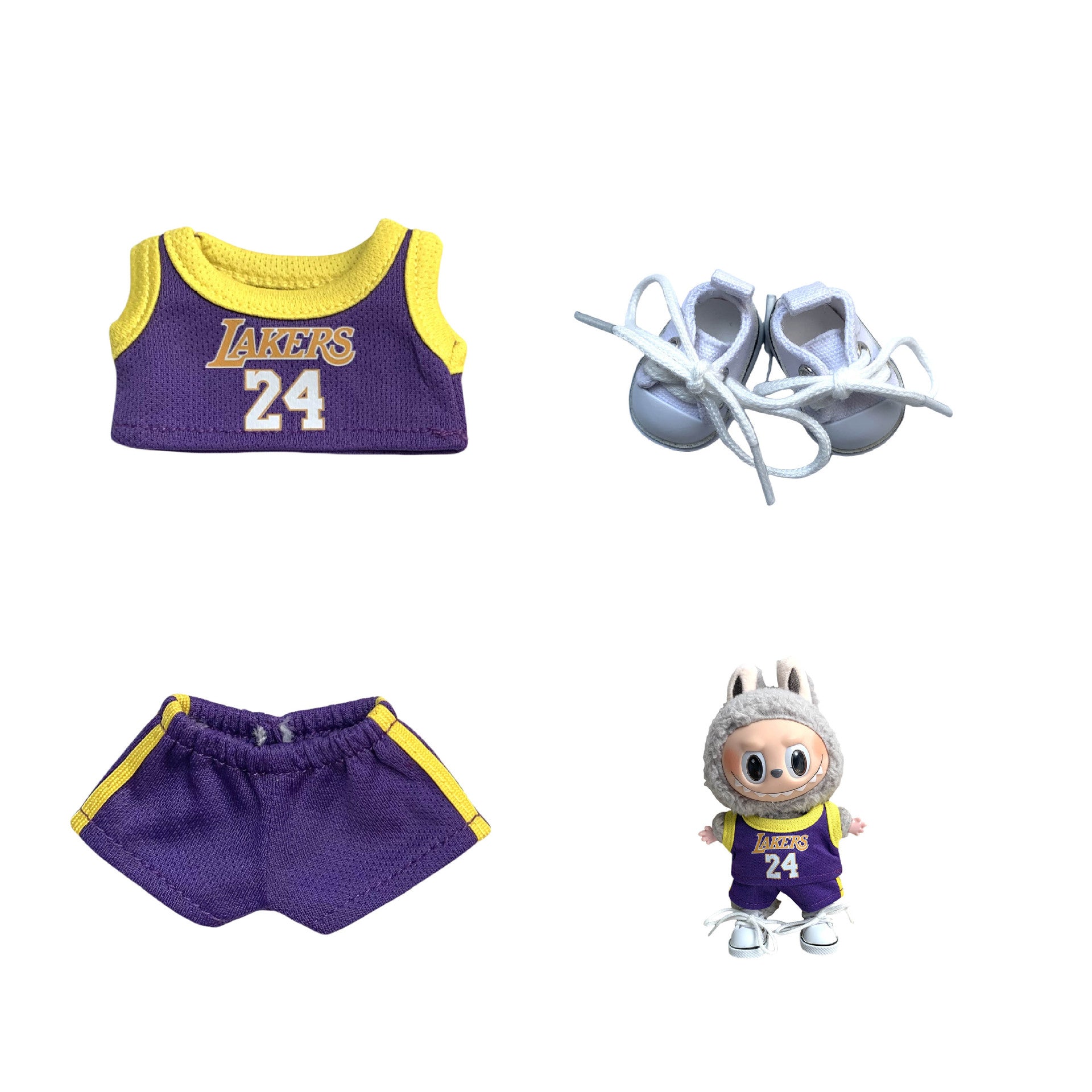 Labubu 17cm Basketball Jersey Outfit for Vinyl Doll - Red, Yellow, Purple