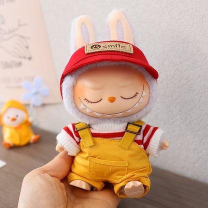Rab cloth doll vinyl 17cm clothes doll labubu Macaron pendant clothing sweater strap pants hat shoes