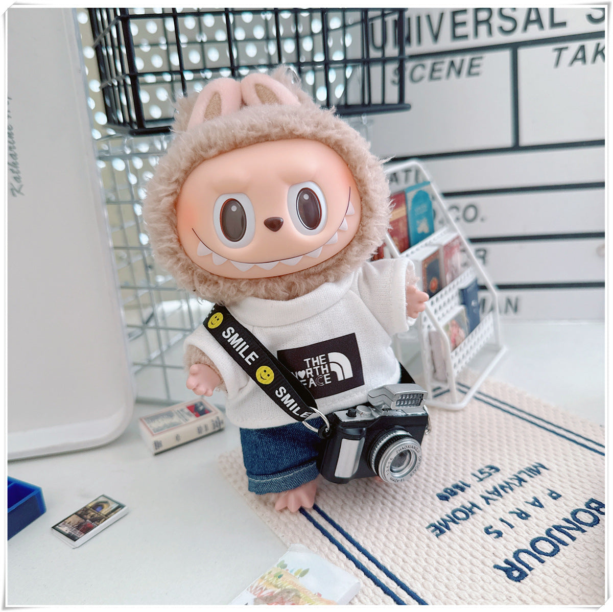 Labubu Doll Sportswear Outfit - T-Shirt, Denim Shorts & Accessories
