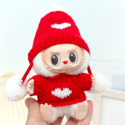 Labubu Doll New Year Red Sweater & Lucky Hat Outfit for 15-17cm Pendant Doll