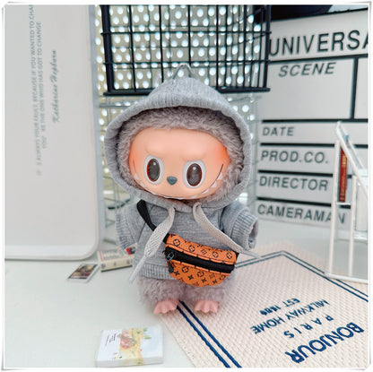 Labubu Doll Hooded Sweatshirt & Crossbody Bag Outfit for 10cm & 17cm Vinyl Dolls
