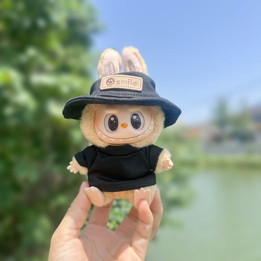 Only clothes] second generation Labubu clothes pendant labubu sit party series baby black t hat suit