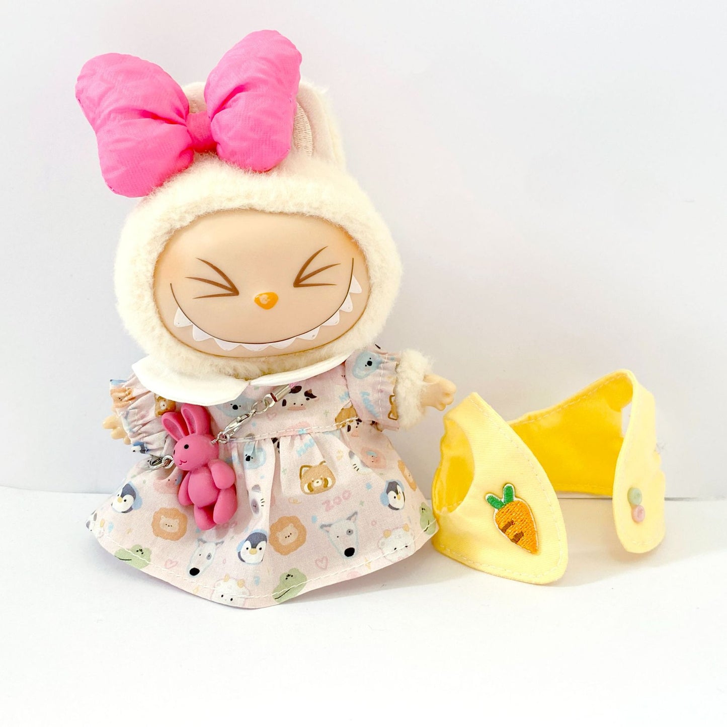 Bubble Mart 17cm Rab Cloth Pendant Sitting Party Doll Animal Print Skirt Rabbit Vest suit