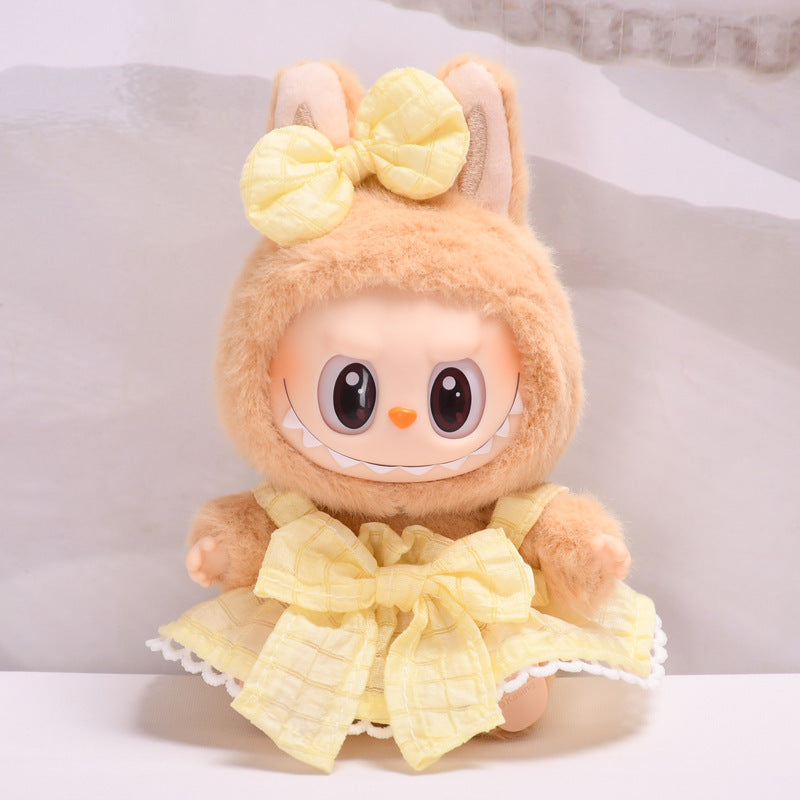 Clothing Only] Second-Generation Vinyl Sitting Party Labubu Pendant Clothing Cool Suspender Skirt Labubu Baby Clothes