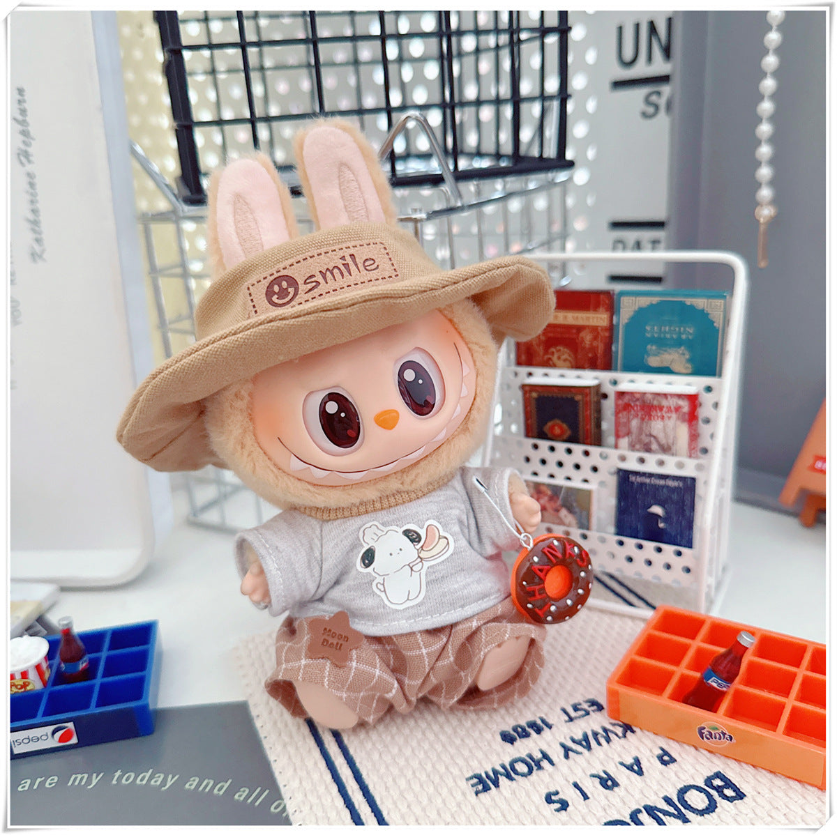 Labubu Doll Outfit - Plaid Suit, Hat & Accessories for 10cm & 17cm Dolls