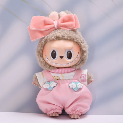 Labubu Doll Love Cloud Overalls Suit with Pink Glasses & White Shoes