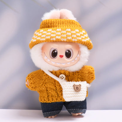 Labubu Doll Button Sweater & Hat Outfit Set for 1st & 2nd Gen Pendants