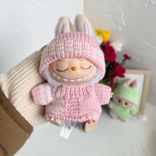 First and Second Generation Labubu Clothes Fresh Green Sweater Hat Suit Labubu Replacement 15cm 17cm Suitable