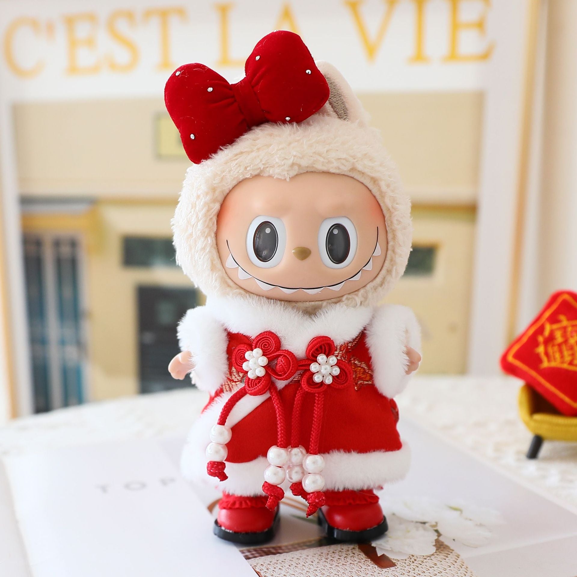 17cm Labubu New Year Clothes Blind Box LABUBU Second Generation Doll Clothes Sitting Party for Tang Clothes suit