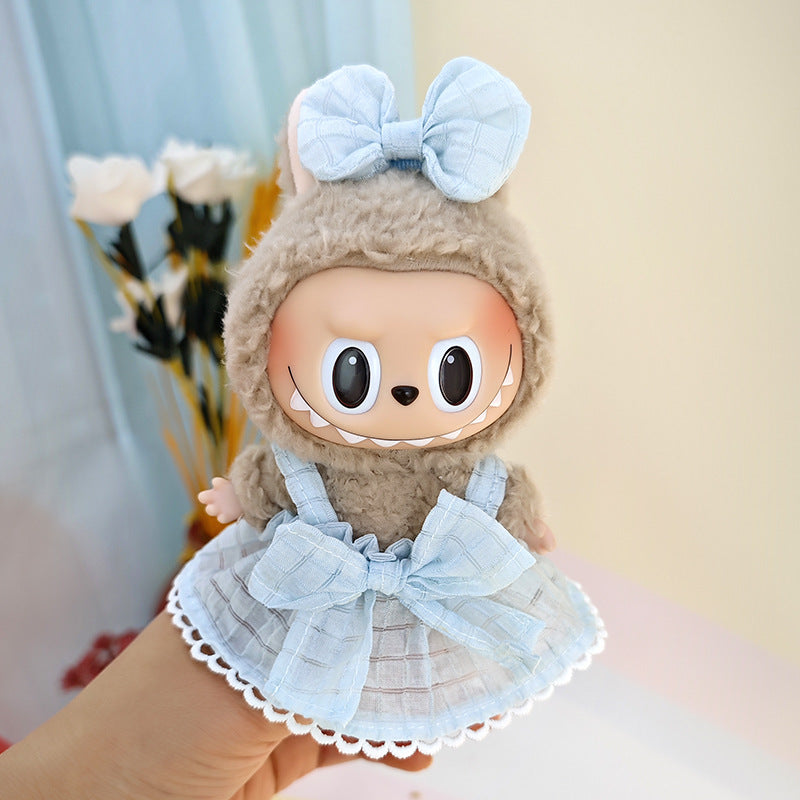 Suspender pants suit suitable for cloth cloth clothes to replace 15cm blind box series labubu vinyl baby clothes.